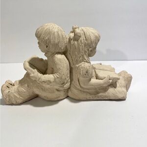 Charming Cream Figurine of Children Reading